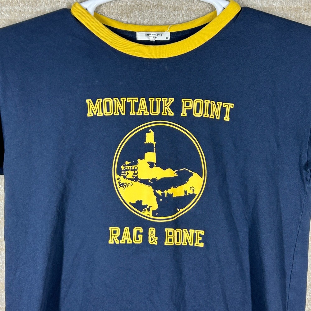 Rag & Bone Ringer Tee Montauk Point Graphic Navy Yellow Cotton Small Women